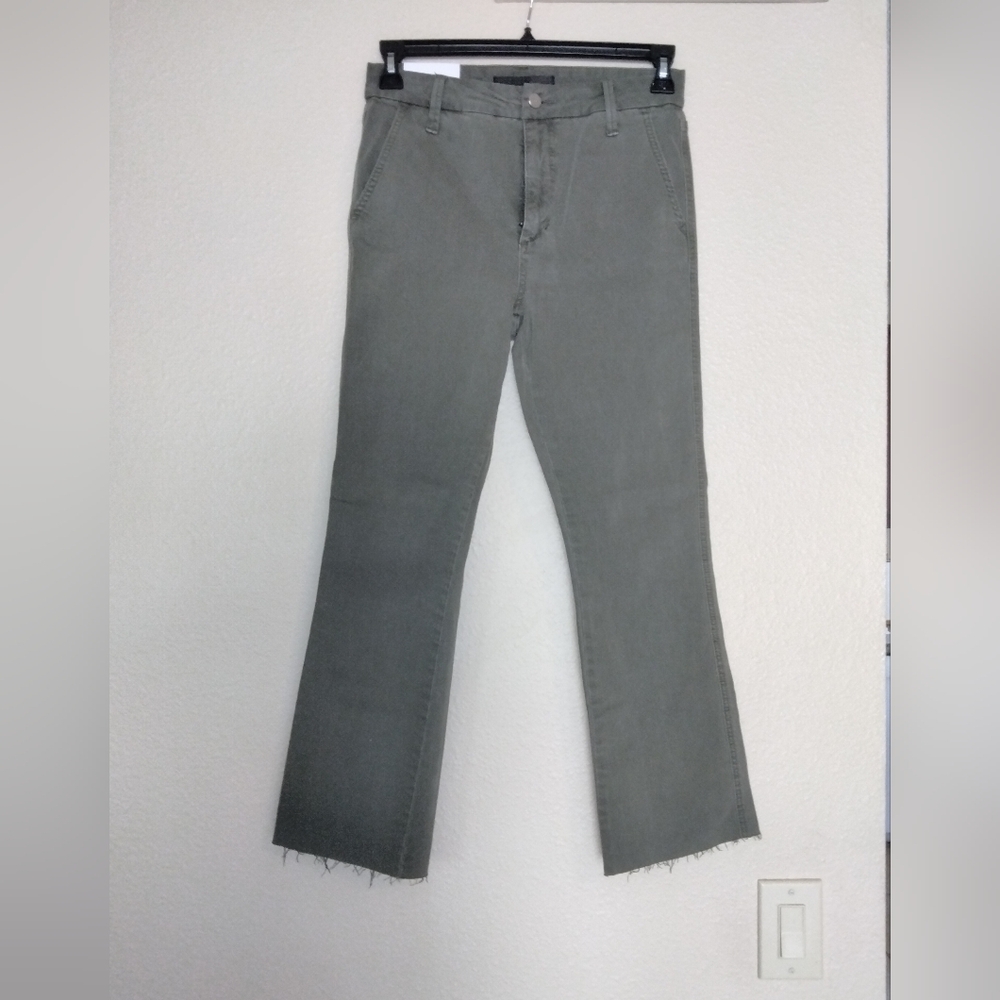 Joe's Jeans Celadon Olive Green Raw Hem Flare Pants Size 27